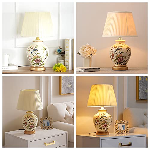American flower and bird hand-painted ceramic table lamp bedside lamp new Chinese modern bedroom study hotel villa bedside lamp fabric lampshade Chinese home decoration ornaments ceramic table lamp by CEKUXPS - Used condition - Image 4