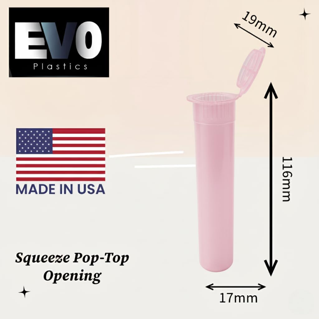 116mm Pink Tubes- Pop Top Vials - 1000 Count | Child-Resistant, Made in USA, Multiple Colors, Squeeze Ridge Cap, Plastic Storage