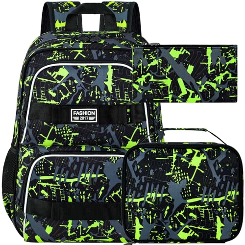ZLYERT Laptop-Rucksack, 40,6 cm (16 Zoll), Schultasche und Lunchtasche, wasserabweisend, Rucksäcke für Teenager, Mädchen, Frauen, Studenten, Airbrush Green, Einheitsgröße