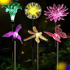 Solar Garden Lights Outdoor – 6 Pack LED Figurine Stake Lights, Color Changing Landscape Lighting, Halloween Decorative Flower Lights Solar Powered Waterproof for Patio Yard Pathway, Housewarming Gift