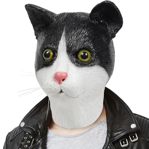 SANZHIGUO Cute Cat Mask, Novelty Funny Latex Adults Animal Full Head Mask for Halloween Costume Cosplay Party Props for Unisex