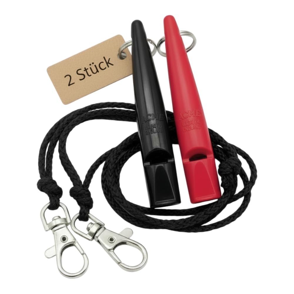 Sifflet pour chien ACME 211.5 au rappel puissant avec deux cordons noir et rouge