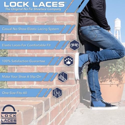 Lock Laces Flat Laces No Tie Elastic Shoelaces – Stylish No Show for Casual & Fashion Shoes – One-Size, Easy to Install (Black)