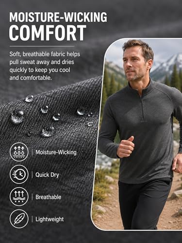 Image of Golf Quarter Zip Pullover for Men Mock Neck 1 /4 Zip Lightweight Athletic UPF 50+ Men's Long Sleeve Golf Sweatshirt