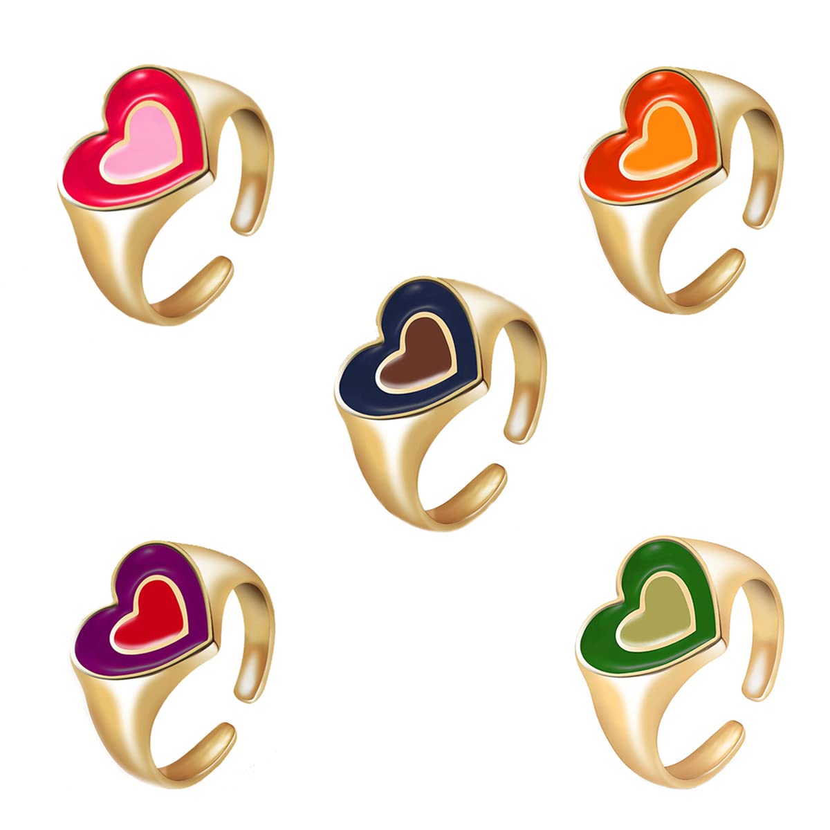 Jewels Galaxy Jewellery For Women Gold Plated Multicolor Heart Shaped Rings Set of 5 (JG-PC-RNGA-927) (B09P7FGR4Z) Amazon Price History, Amazon Price Tracker