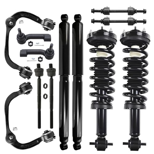 Image of Detroit Axle - 4WD 12pc Front Suspension Kit for 2015 2016 2017 2018 2019 2020 Ford F-150, 2 Ready Struts 2 Rear Shock Absorbers 2 Upper Control Arms w /Ball Joints 4 Tie Rods 2 Sway Bars Replacement