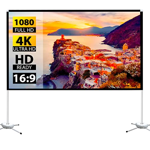 Projector Screen with Stand 100 Inches Wensha Outdoor Portable 4k HD Double Sided Home Theater Projector Screen Frame 16:9 3D Foldable Movie Projection Screen for Outdoor Use
