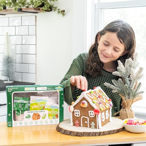 Image of YumEarth Gingerbread House Baking Kit - No Artificial Dyes, Vegan, Non GMO, Allergy Friendly, Vegan, Dairy Free, Gluten Free Ginger Bread Holiday Baking Kit with Candy