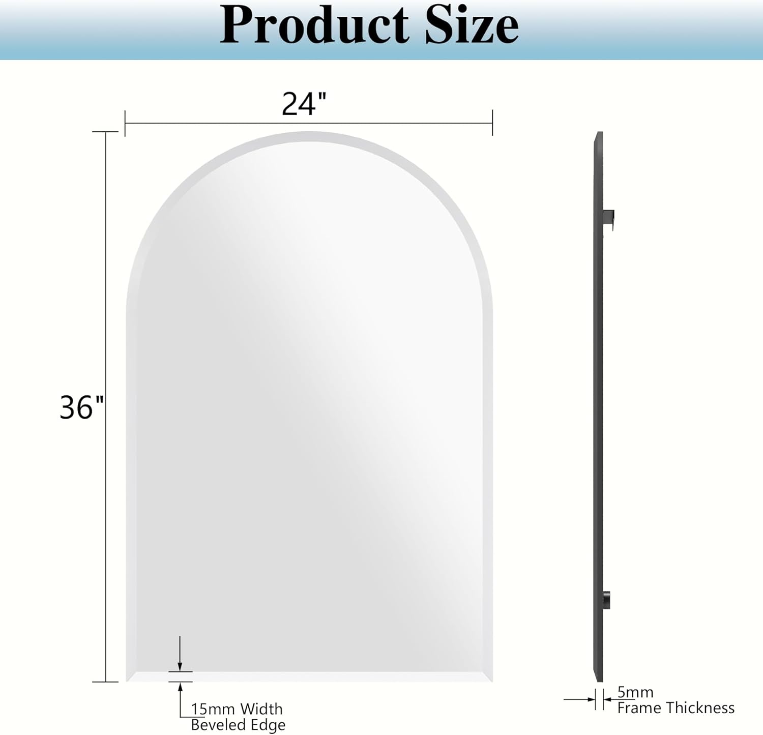 Frameless Bathroom Mirror, 24"x36" Arched Bathroom Vanity Mirrors for Beveled Edge, Arched Wall Mirror, Decorative Arch Mirrors for Bedroom, Entryway, Living Room 24"L x 36"W