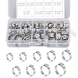 Uadme Ohrschellen Edelstahl, 70 Stück Einohrschellen Set, 5,3-13,3mm Einohr Schlauchschellen Set, Schlauchklemme für Schlauchverschraubung, Wasser Rohr, Klempner und Automobil-Tubing