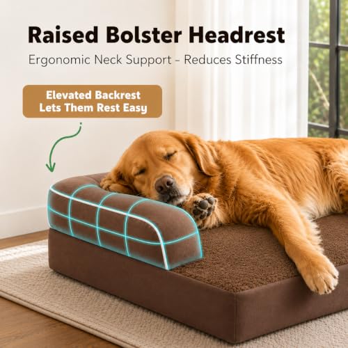 Image of Cutepups Orthopedic Dog Bed Medium, Dog Bed with Waterproof Liner, Washable Removable Cover, Non-Slip Bottom, Pet Sofa Bed for Medium Dogs,Brown /Orange Pipingr