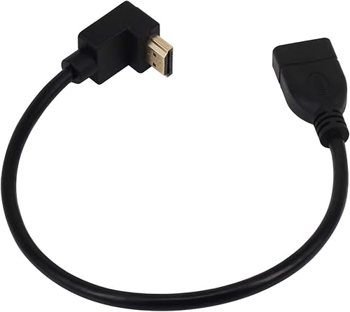 Miniatura 4 de Paquete de 2 cables adaptadores de extensión HDMI chapados en oro de alta velocidad de 0.95 pies, ángulo descendente de 90 grados, macho a hembra,