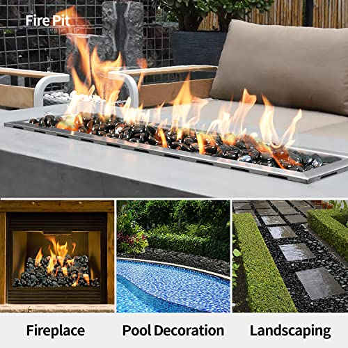 Apromise Fire Glass For Fire Pit - 3/4 Inch Fire Pit Glass Beads | High Luster Fire Glass For Propane/Gas Fire Pit And Fireplace | Flat Glass Marbles For Vase & Aquarium & Garden | 10Lbs | Onyx Black #TOP5