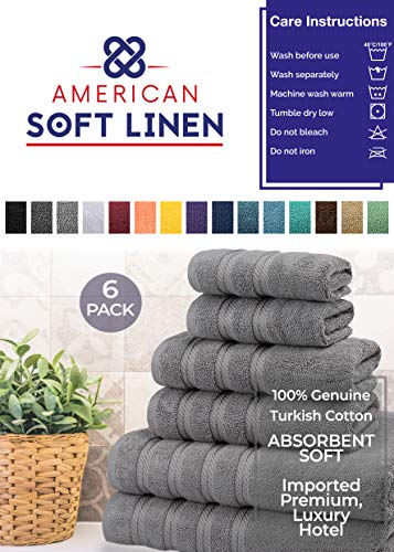 American Soft Linen 100% Turkish Carde Cotton 6 Piece Towel Set, 560 Gsm Towels For Bathroom, Super Soft 2 Bath Towels 2 Hand Towels 2 Washcloths, Silver Grey #TOP5