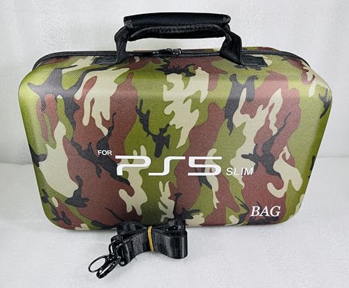 Image of PSS Storage Bag for PS5 Slim, Hard Travel Carrying Case Compatible for PS5 Slim, Waterproof Shoulder Bag with Both Side Compartments Travel Accessories for PS5 Slim Disk / Digital (Camo)
