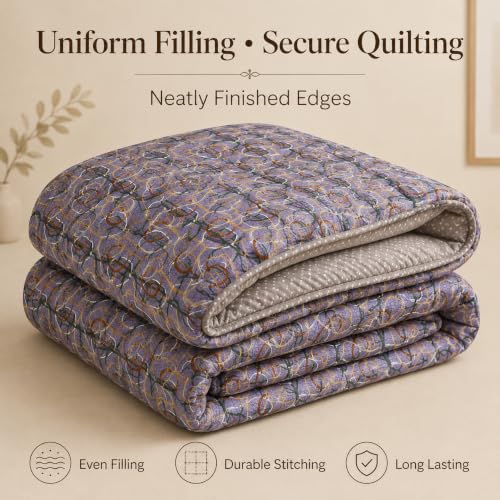 Image of Signature Reversible AC Comforter Set 350 GSM,Soft Microfibre King Size Quilt Blanket for Winter (Purple Rings, Double Bed)