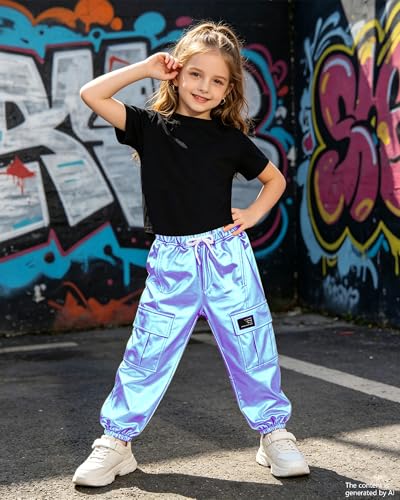 Image of SANGTREE Girls' 2 Piece Outfits T-Shirt and Drawstring Cargo Jogger Pants Clothing Set, 4-14 Years