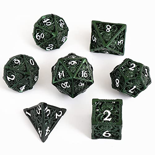Image of Cthulhu 7pcs Pure Copper Hollow Metal Dice Set D&D Metal Polyhedral Dice Set with Gift Metal Box and White Number for DND Dungeons and Dragons Role Playing Games