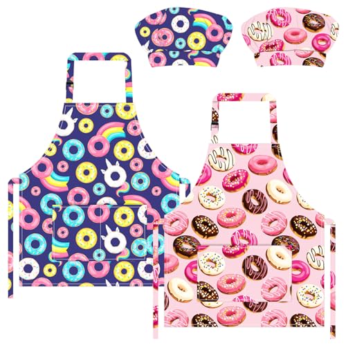 TOPWAYS 2PCS Kids Aprons, Chef Hat Set Children Apron, Dough