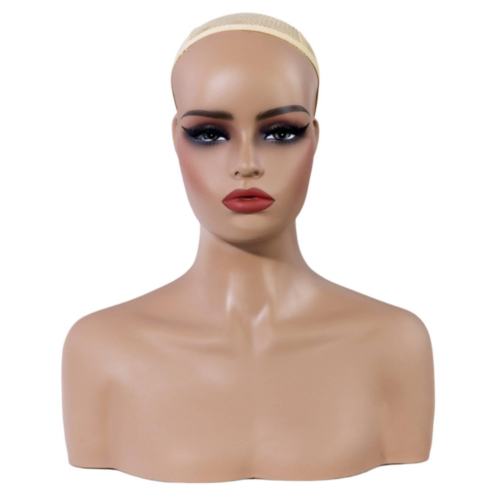 Female Mannequin Bust Realistic Mannequin Head with Shoulders Skin-Toned-Toned Manikin Head Bust fit Hair Stylists, Salons, Product Photography-image-21