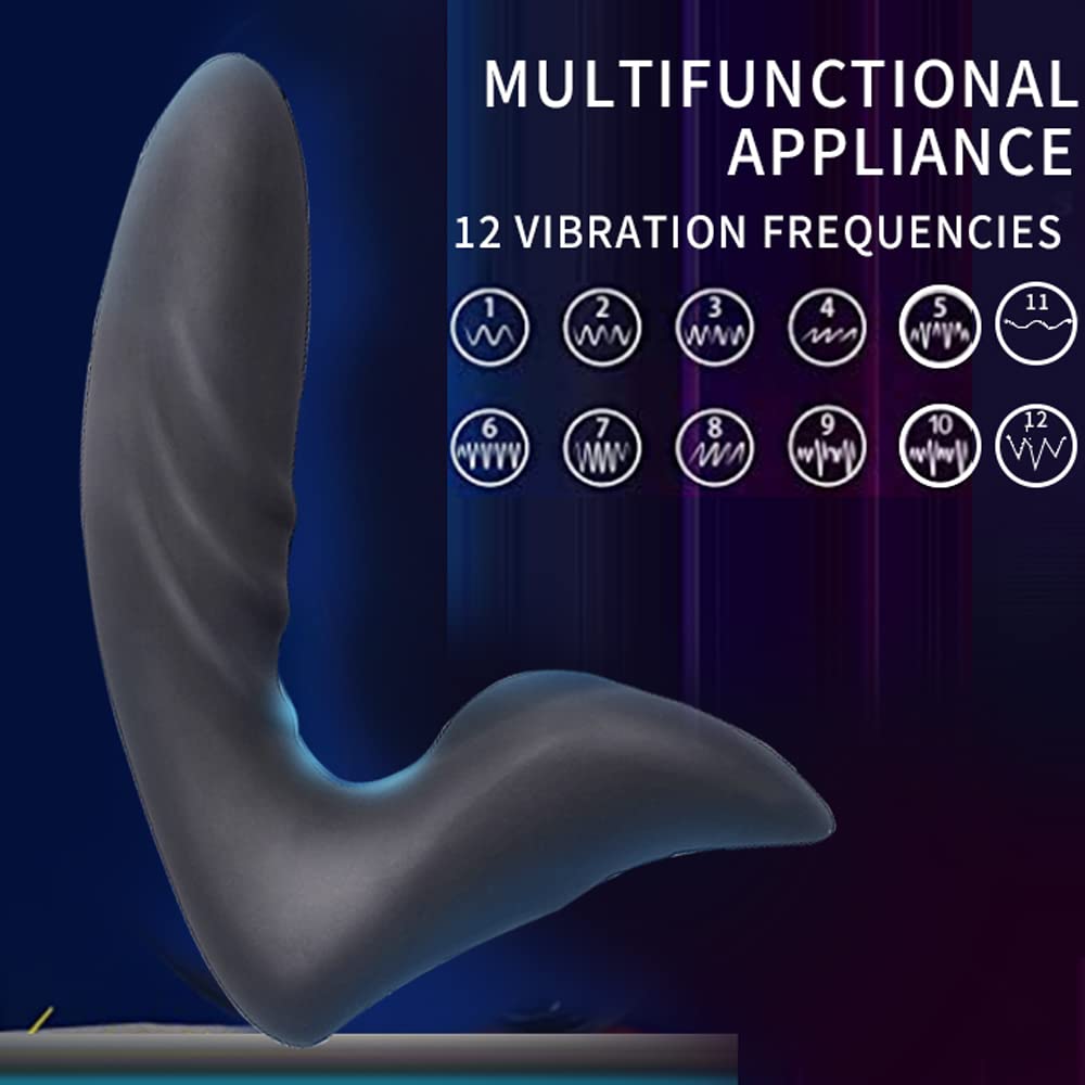 Massaggiatóre Próstatico,Silicone Vibràtóre con 12 Modalità di Vibrazione, Morbido Vibratǒri per Donna e Uomo Stimólazione Clitòridea e Puntó G Massaggiatóre Nero