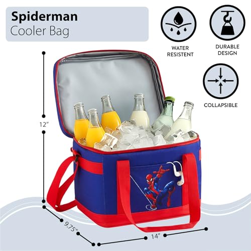 Marvel Spiderman Kids Insulated Cooler Bag, Soft Cooler Tote with Adjustable Strap & Front Pocket, Durable Water-Resistant Lunch Bag, 24-Can Cooler for School, Picnics & Travel by Idea Nuova - Image 3