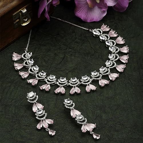 Rhodium-Plated Teardrop & Crescent Necklace Set