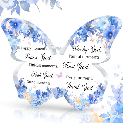Butterfly Christian Gifts for Women Inspirational Religious Gift for Her Spiritual Gifts for Women Butterfly Home Decor Blue Stuff Office Desk Decoration Accessories