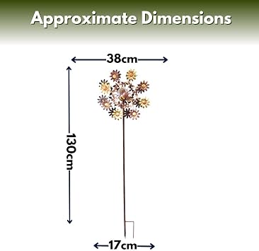 Garden Mile 130cm Large Solar Wind Spinners For Garden - Windmill Outdoor Solar Garden Ornament with Colour Changing LED Crackle Glass Light - Kinetic Wind Sculpture for Patio, Lawn & Pathway