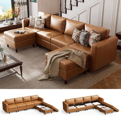 ABCASA 118.5 Faux Leather Sectional Sofa with Ottoman