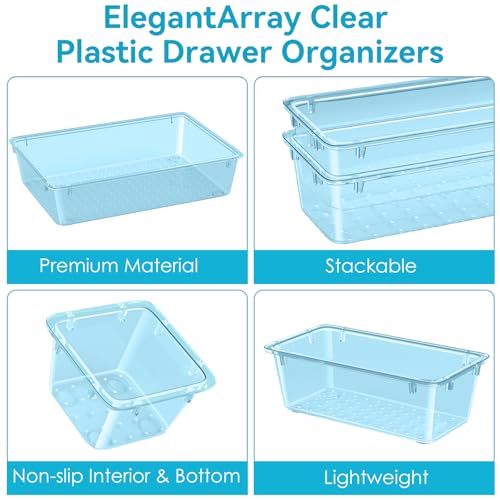 Image of ElegantArray 12-Piece Drawer Organizer Set, 4 Sizes Versatile Plastic Vanity Organizer for Makeup, Stationery, Gadgets, in Kitchen, Bathroom, Office, and Bedroom, Sea Blue
