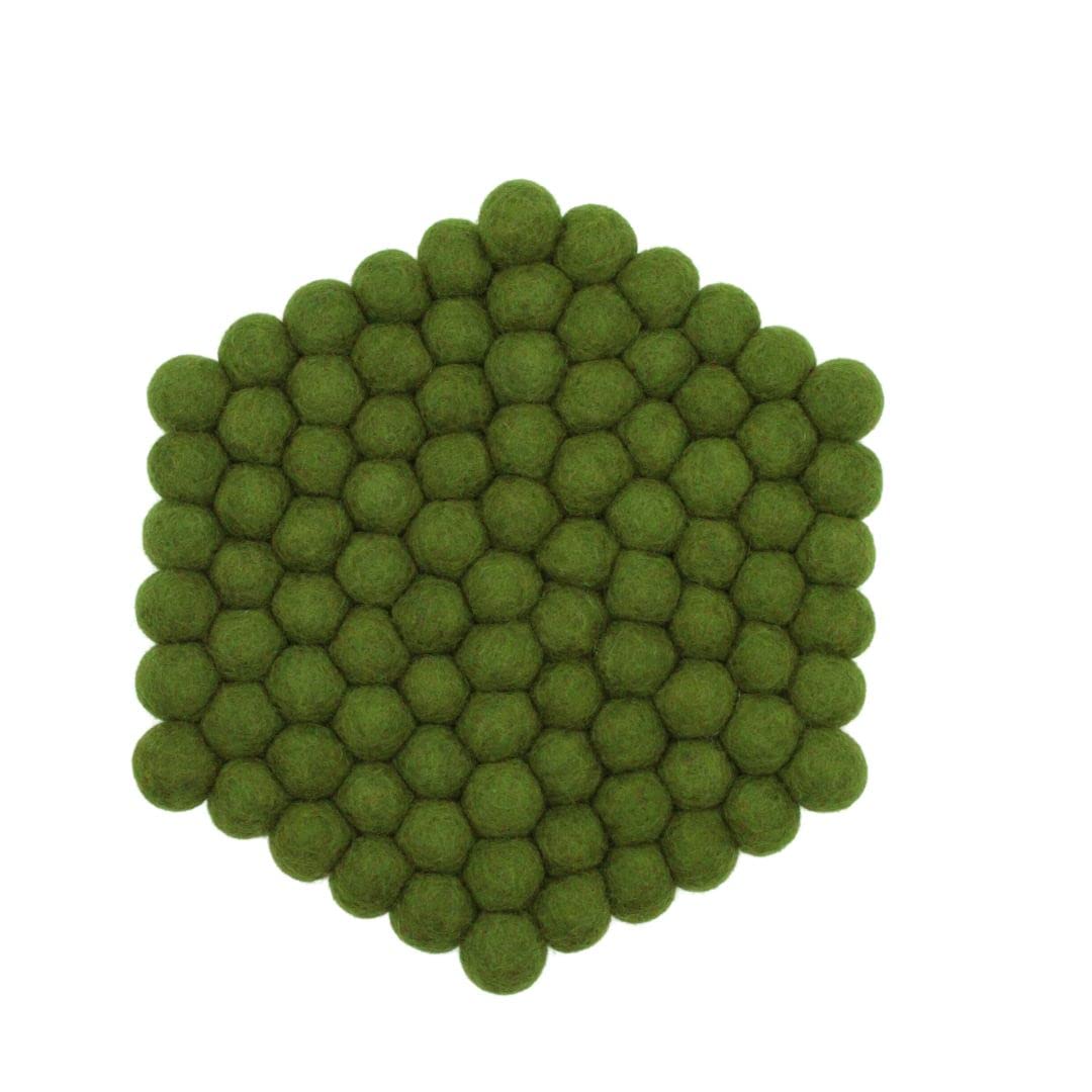 Grült Home Trivet - Felt Trivet for Cups, Pots, Pans and Cups, Hand-Felted in Nepal (Dark Green, Hexagonal 20 cm)