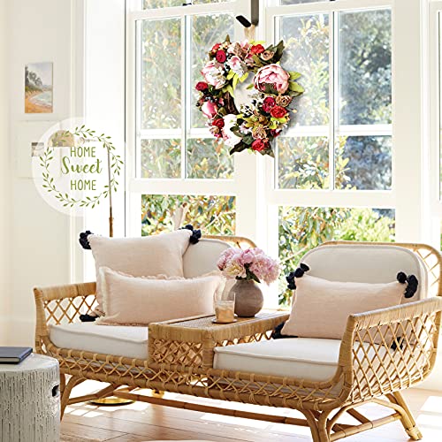 Souarts 14" Peony Wreath Spring Wreath, Spring Wreath For Front Door, Colorful Pink Red Peony Valentines Wreath For Indoor Outdoor, Home Office Wall Holiday Peony Wreath Decor Valentines Day Wreath #TOP3