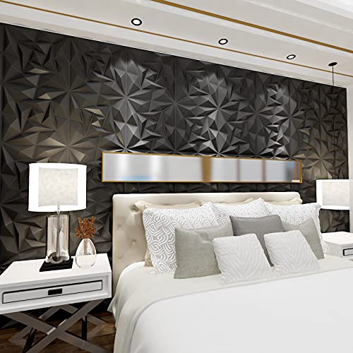 Homelet 3D Wall Panel Pvc Material Diamond Textured Waterproof Fire-Resistant Light-Weight 19.7 X 19.7 Inch Black Wall Panels For Interior Wall Decor Covering 10 Tiles In Pack #TOP5