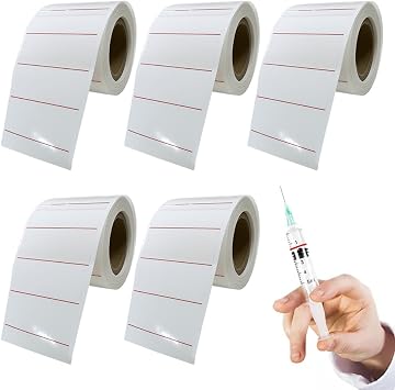 Dosage Labels Syringe Line Stickers 1.5" x 0.5", Bright Red Marking Indicator Decals for Veterinary Pharmacy Clinic, 500 Pcs Per Roll 5 Rolls