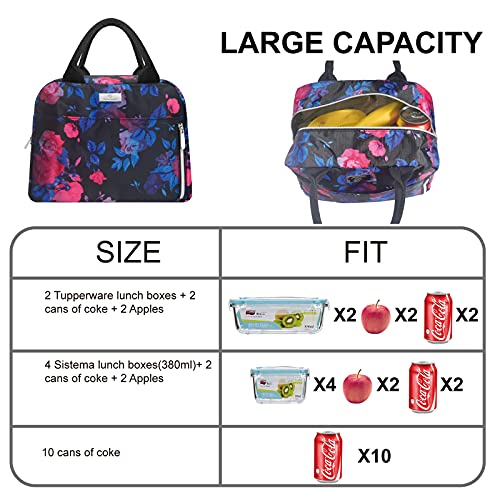 Vavabox Lunch Box For Women,Insulated Lunch Bag,Lunch Box Lunch Organizer Lunch Holder For Women/Beach/Party/Boating/Office/Fishing/Picnic(Black Rose) #TOP5