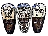 All Seas Imports Gorgeous Set Of (3) Hand Chiseled Wood African Style Wall Decor Flower, Butterfly, and Giraffe Masks
