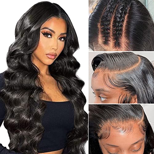 5x5 HD Lace Closure Wigs Human Hair, 180 Density 22 Inch Body Wave Transparent Closure Wigs Human Hair Pre Plucked 5x5 Glueless Lace Front Wigs Human Hair Wigs For Black Women