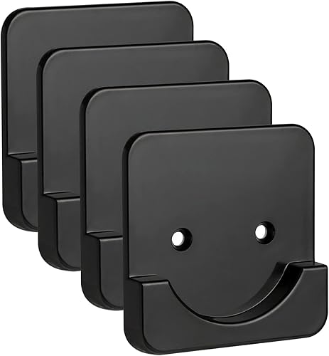 Paquete de 4 soportes de montaje de barra de cortina de ducha negros para pared, retenedor adhesivo de tensión de barra de ducha, sin perforaciones,