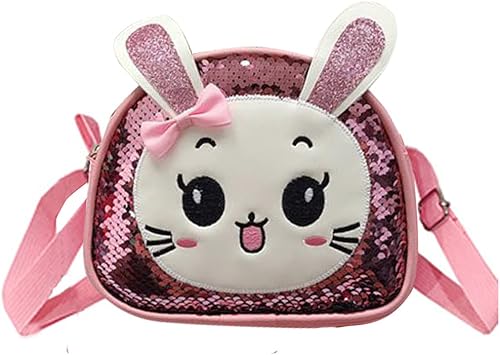 Toddle Little Girl Purse Sequins Cute Rabbit Crossbody Handbags Coin Change Purse with Adjustable Strap Pink