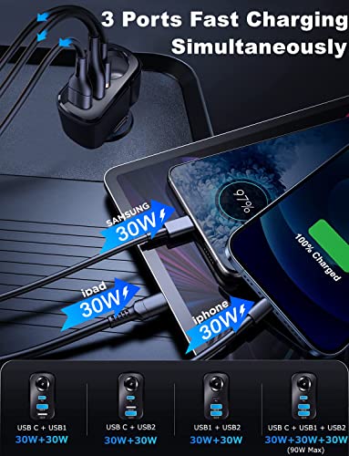 4 In 1 Usb C Car Charger Adapter, 210W Multi Usb Cigarette Lighter Adapter, Socket Splitter With 3 Usb Ports, 12V/24V Outlet Dual Usb Type C Pd Fast Car Charger For Iphone 14,Ipad,Samsung,Gps #TOP2