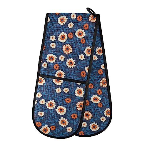 Doppio guanto da forno con sfondo floreale senza cuciture, resistente al calore e antiscivolo, guanto da cucina per maneggiare pentole e padelle calde, barbecue, forno a microonde, 88,9 x 17,8 cm