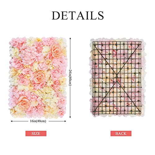 Pauwer Artificial Flower Wall Panels 2 Pack Of 16 X 24" Flower Wall Mat Silk Rose Flower Panels For Backdrop Wedding Wall Decorations (Champagne) #TOP2