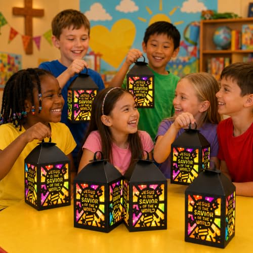 Cinrobiye 16 Sets Christian Lantern Craft Kit, Tissue Paper DIY Hanging Lanterns, Jesus Light Religious Crafts for Sunday School, Church Bible Class, Christian Classroom Activities & Decorations by Cinrobiye - Used condition - Image 5