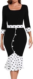 Women's Church Dress Formal Long Sleeve Vintage Ruffle Wrap Work Midi Pencil Dresses