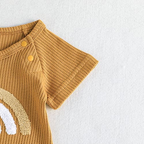 Lin&Babay Newborn Baby Girl Boy Rainbow Clothes Short Sleeve Romper One Piece Bodysuit Jumpsuit Summer Outfit (Brown, 9-12 Months) #TOP4