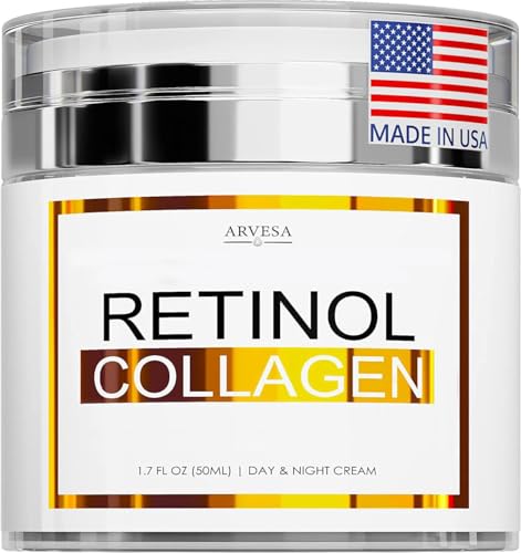 Retinol Cream for Face – Facial Moisturizer with Collagen Cream and Hyaluronic Acid – Anti Aging Face Cream – Day and Night Face Lotion for Women and Men – Hydrating Wrinkle Cream for Face