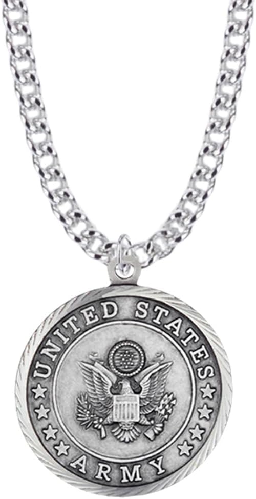 True Faith Jewelry Sterling Silver United States Army Service Medal with St Michael Patron Saint Archangel Pendant Necklace, 3/4 Inch