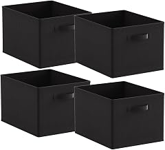 Foldable Storage Cube Boxes Set of 4 Black, Storage Unit Box with Handle, Collapsible Storage Bins Organiser for Shelf Closet Organization
