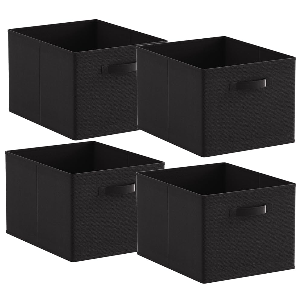 Homullel Set Of 4 Black Foldable Storage Cube Boxes Storage Unit Box With Handle, Collapsible Storage Bins Organiser For Shelf Closet Organization